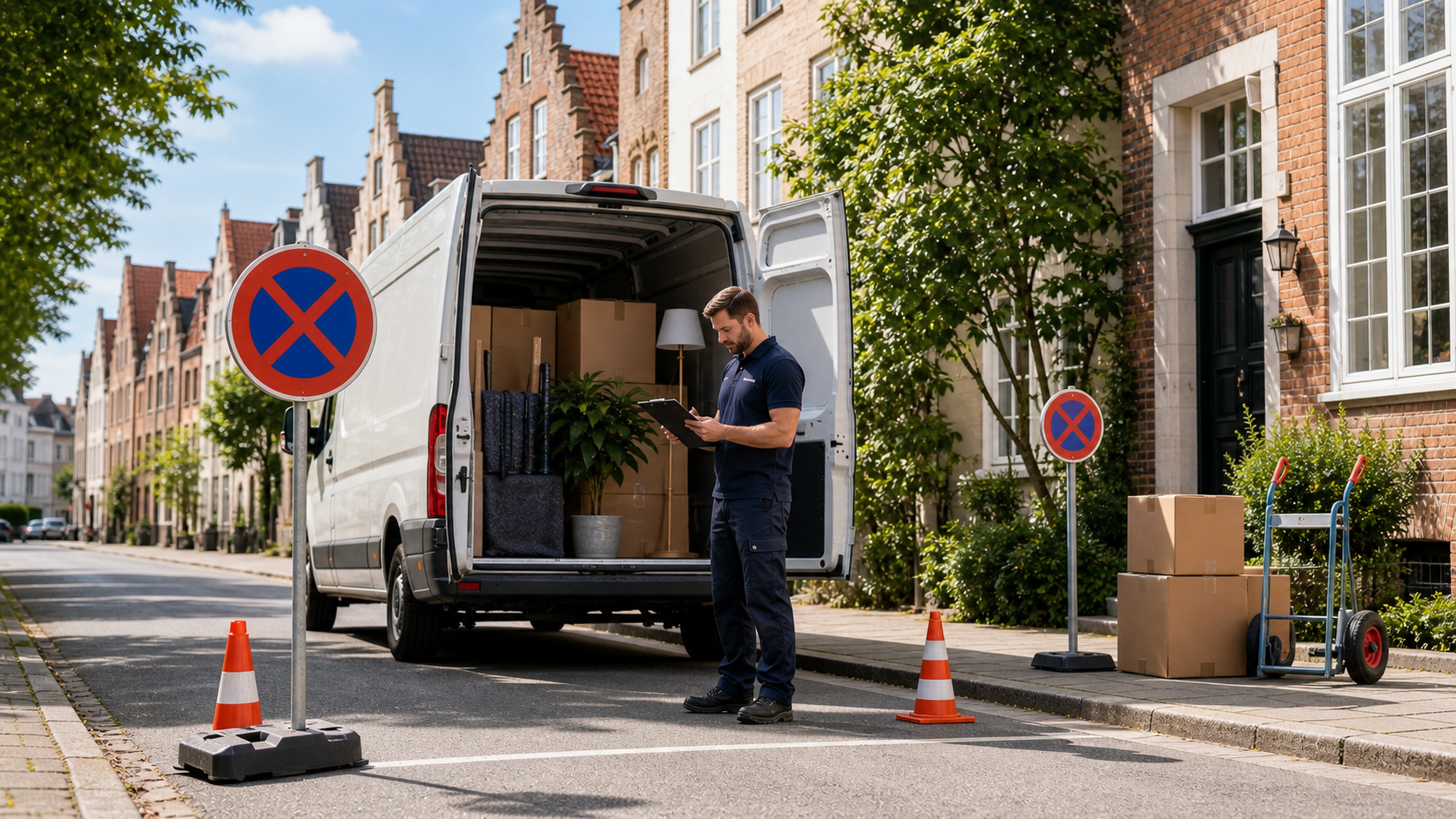 Umzugswagen an einer freien Haltezone in einer Lübecker Straße ohne lesbare Kennzeichen