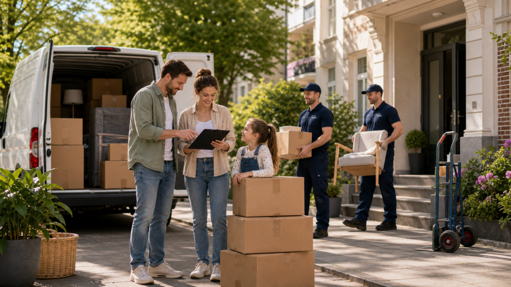 Organisierter Wochenendumzug mit Kartons und hellem Morgenlicht in einer Wohnung